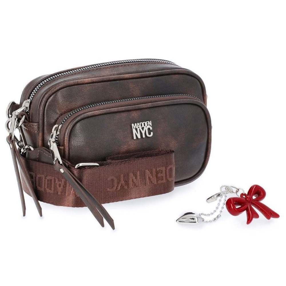 Women's Madden NYC Brown Convertible Crossbody Bag One Size with Red Keychain